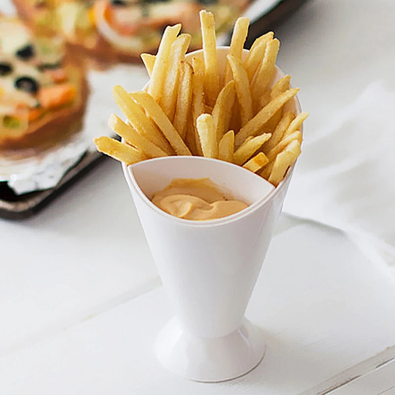 Fries Shelf Holder Assorted Sauce Chips Dip Snack Cone Stand Plastic Dip Cup Two Cup-mouth Tableware Tray Container Kitchen Tool