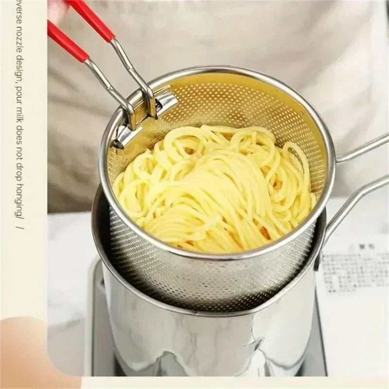 Stainless Steel Fryer with French Fries and Chicken Wings Household Small Oil Pot with Filter Screen Tianfu Luo Pot Cooking Tool